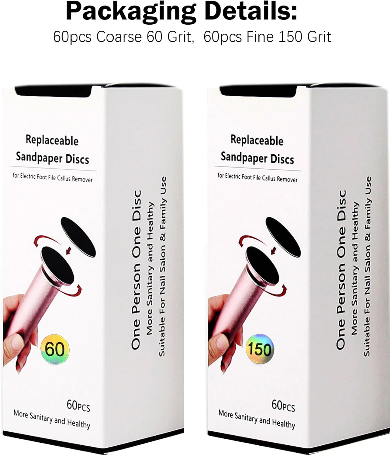 120pcs Replaceable Sandpaper Discs 60 Grit 150 Grit, Thick Self-Adhesive Replacement Sandpaper Refill Sanding Pads for Electric Foot Callus Remover Feet Sander (60 Grit +150 Grit)