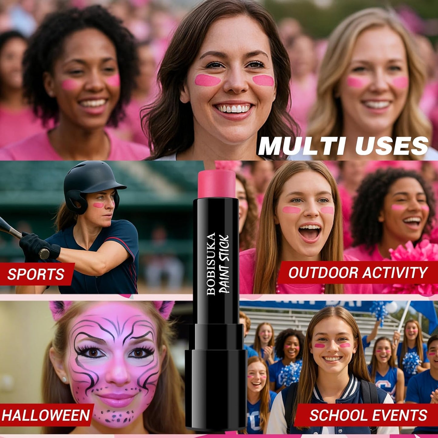 5PCS Pink Out Eye Black Stick, Under Eye Sports Face Paint for Football, Baseball, Softball – Oil Based Face Painting Kit for Halloween Makeup Costume Cosplay Parties