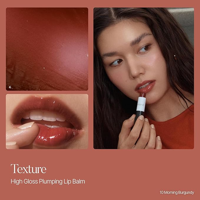 SUN-KISSED Plump Tinted Lip Balm, Lip Plumper, 70% Skincare Ingredients Providing Deep Hydration to Cracked & Chapped Lips, Lightweight Buildable High Gloss Finish, 10 Morning Burgundy