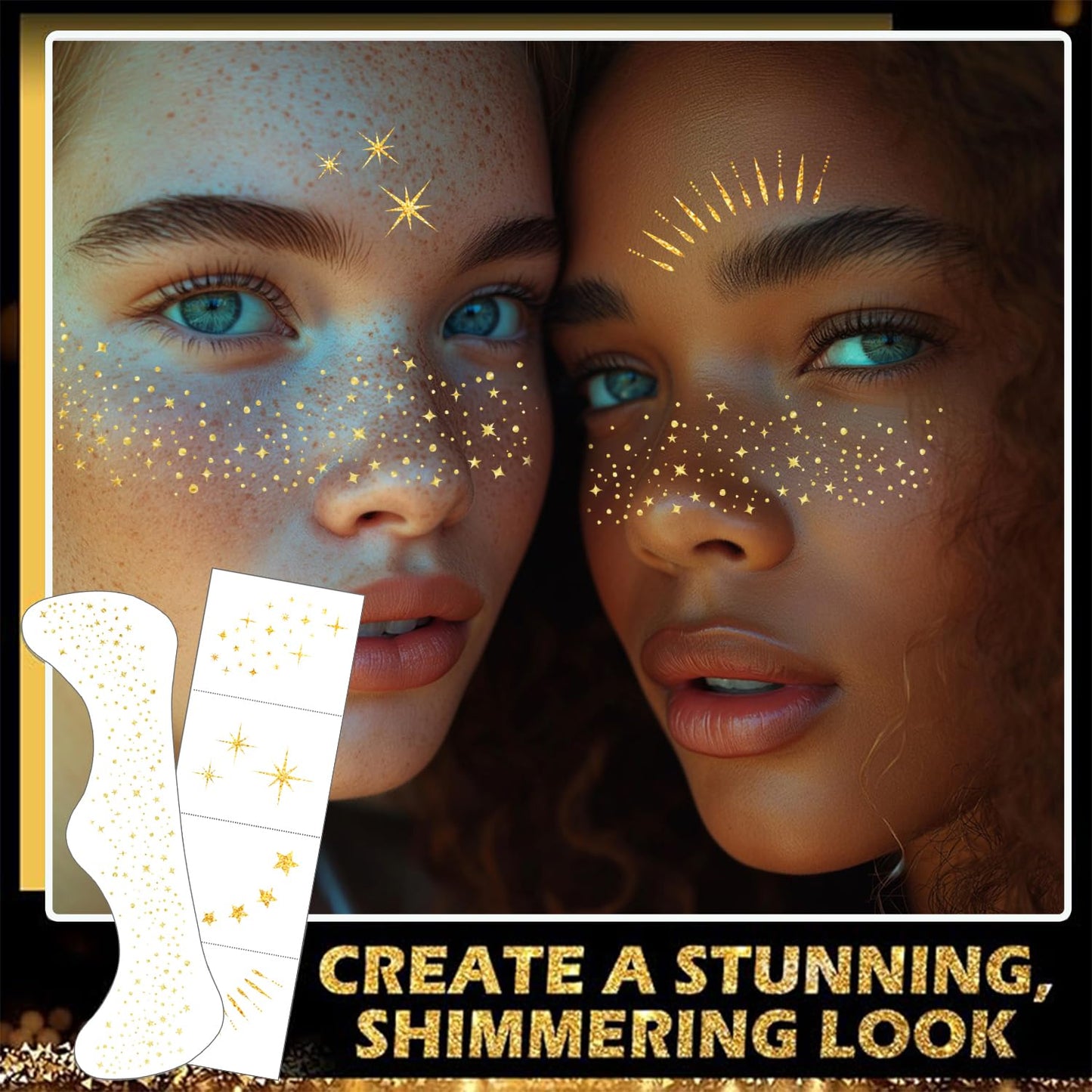 20 Pcs Makeup Patches,Glitter Freckles Patches with 5 Shapes - Sparkling Self-Adhesive Face Jewels for Festival, Rave & Party Makeup - Waterproof Face Glitter Stickers for Women & Teens