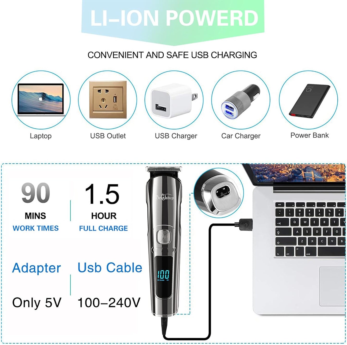 Brightup Beard Trimmer for Men with Travel Case- Electric Razor & Shaver, Cordless Hair Clippers Trimmers Set, IPX7 Waterproof Mens Grooming Kit for Face, Mustache, Body, Ear, Nose Hair Trimmer