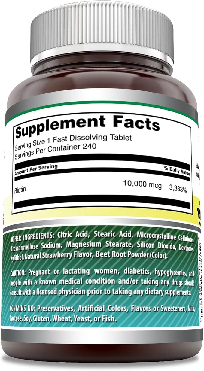 Amazing Formulas Biotin 10,000 mcg | Fast Dissolve Tablets | Non-GMO | Gluten Free Supplement | Made in USA (Strawberry | 240 Count)
