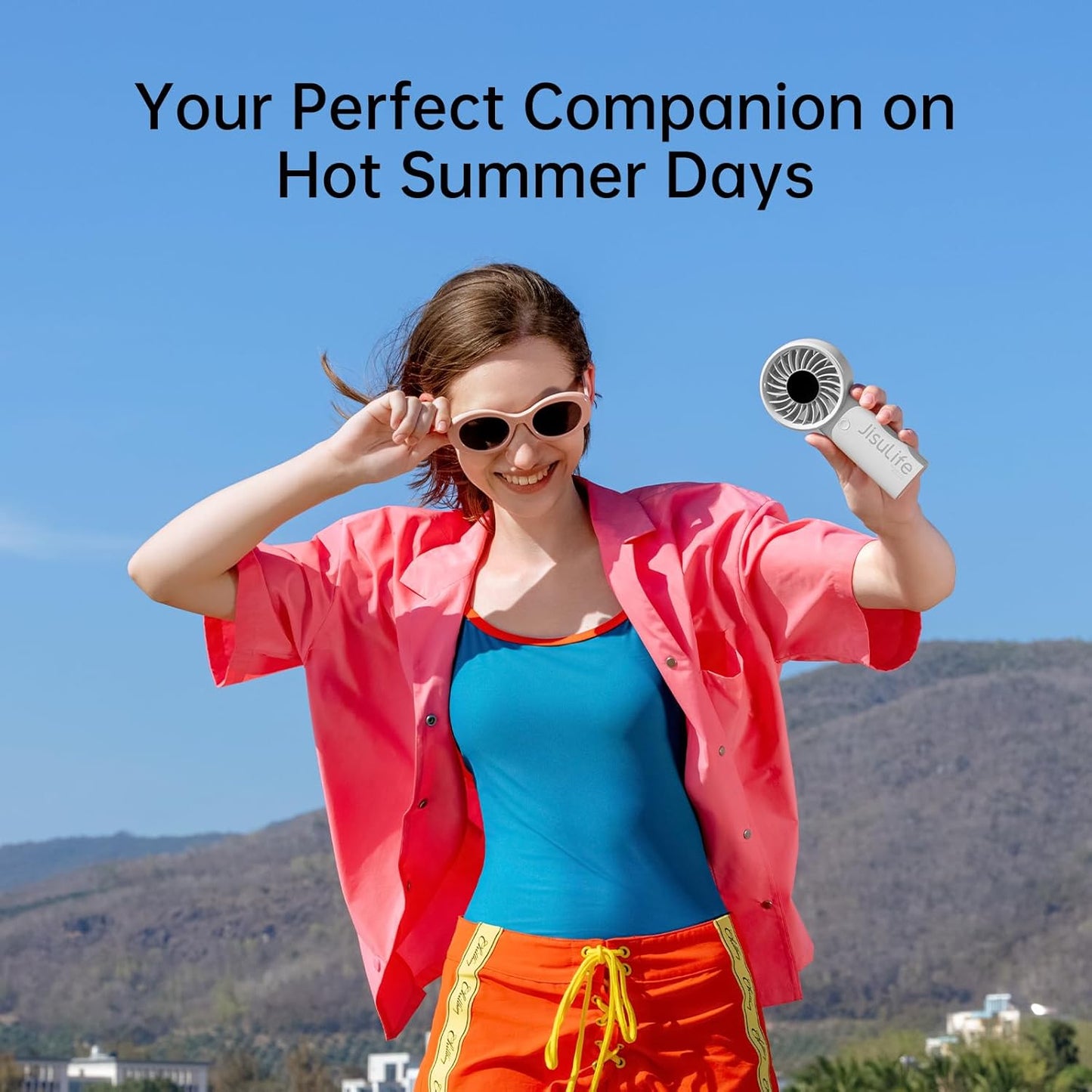 JISULIFE Handheld Portable Fan with Powerful Motor,LED Display,3600mAh Battery,5 Wind Speeds,Lanyard; Summer Essentials USB Rechargeable Hand held Fan for Travel,Beach,Makeup,Concerts-Gery