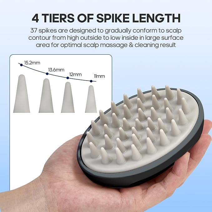 Hair Massager Scalp 3 in1 Scalp Scrubber Silicone Scalp Massager with Three Bristles-Soft, Scalp Scrubber,Medium and Hard Brush for Men Women and Pets,Grey