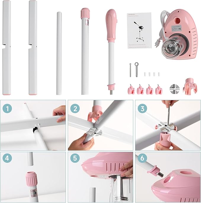 Professional Facial Steamer, Facial Steamer on Wheels, Ozone Facial Steamer, Standing Face Steamer, SPA Facial Steamer for Salon and at Home Use, Touch Control, Timing Function, Pink…