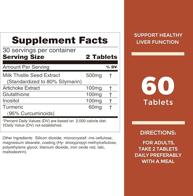Nature's Key Milk Thistle 500mg Liver Supplement,30:1 Extra 80% Silymarin 5- in-1 in-1 Liver Turmeric-60 Tablets