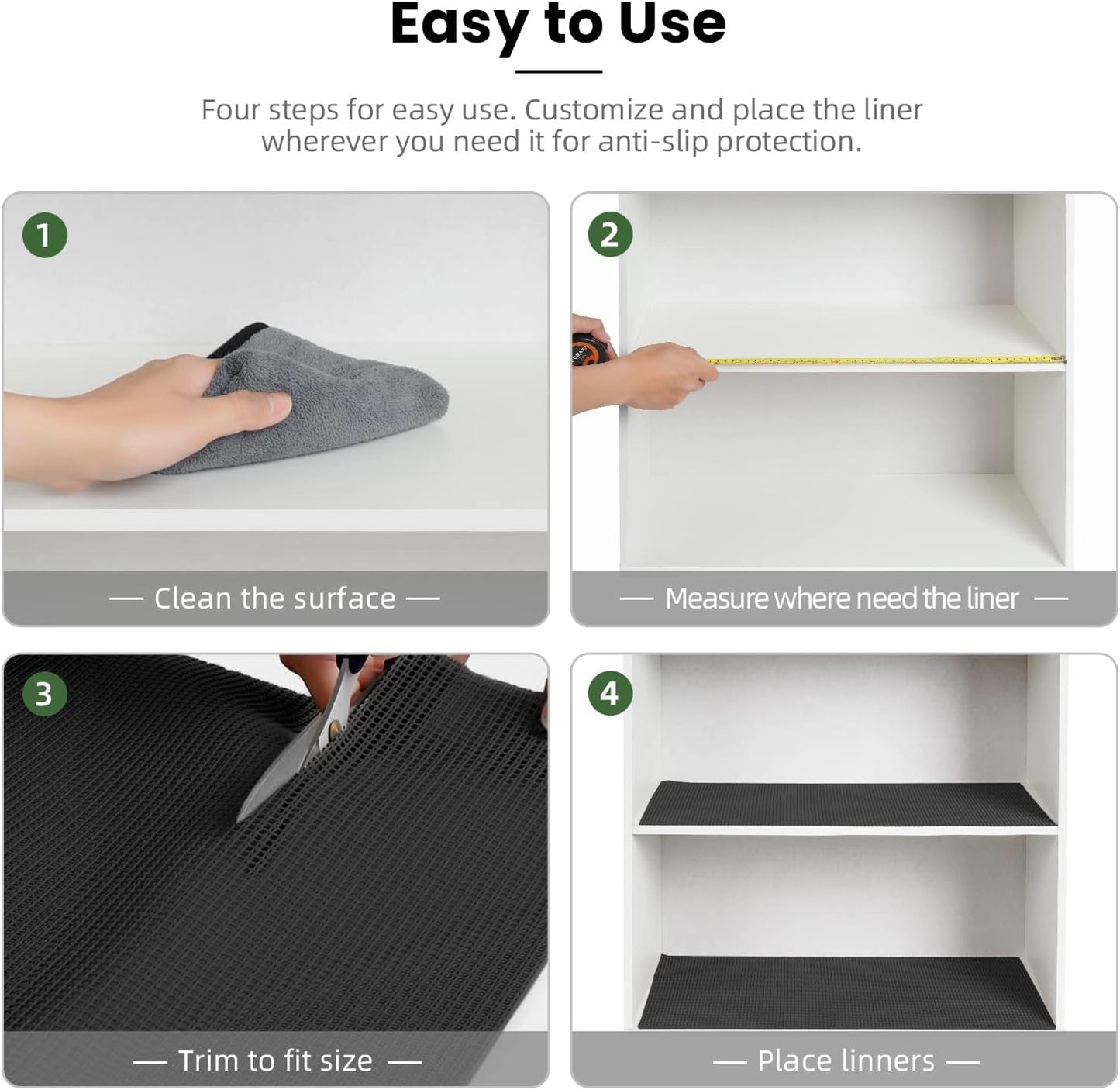 BAGAIL Drawer and Shelf Liner, 24 in X 20 Ft Non-Adhesive Shelf Liners for Kitchen Cabinets, Thick Strong Grip Liners for Desk, Shelves, Bathroom Drawers, Cabinet Protection - Black