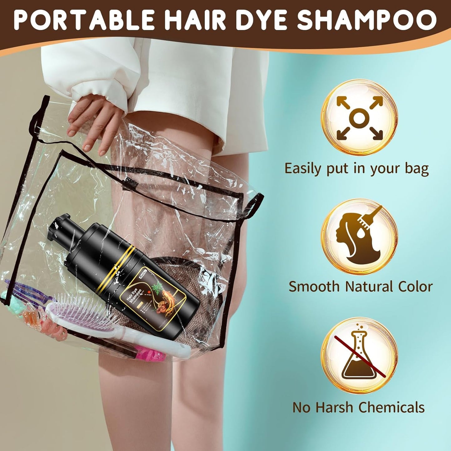 IIIMEIDU Dark Brown Hair dye Shampoo 3 in 1, Natural Hair Color Shampoo for Gray Hair, Shampoo Tinte Para el Cabello for Women and Men 100% Grey Hair Coverage, 350ml