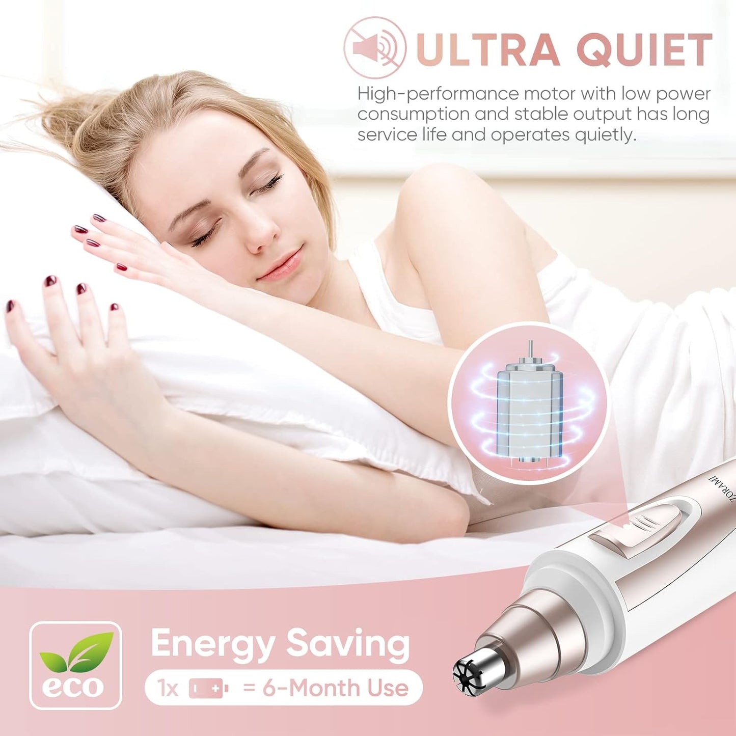 Ear and Nose Hair Trimmer Clipper - 2025 Professional Painless Eyebrow & Facial Hair Trimmer for Men Women, Battery-Operated Trimmer with IPX7 Waterproof, Dual Edge Blades for Easy Cleansing Pink