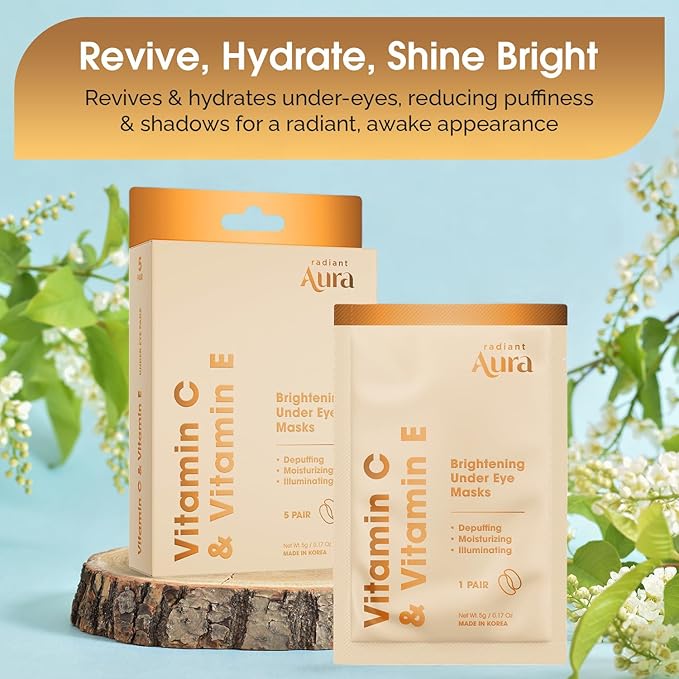 Under Eye Patches with Vitamin C & E - Dermatologist Tested Korean Eye Gel Patches for Puffy Eyes and Dark Circles - Hydrating Eye Gel Patches - Brightening Depuff Eye Patches - 5 Pairs