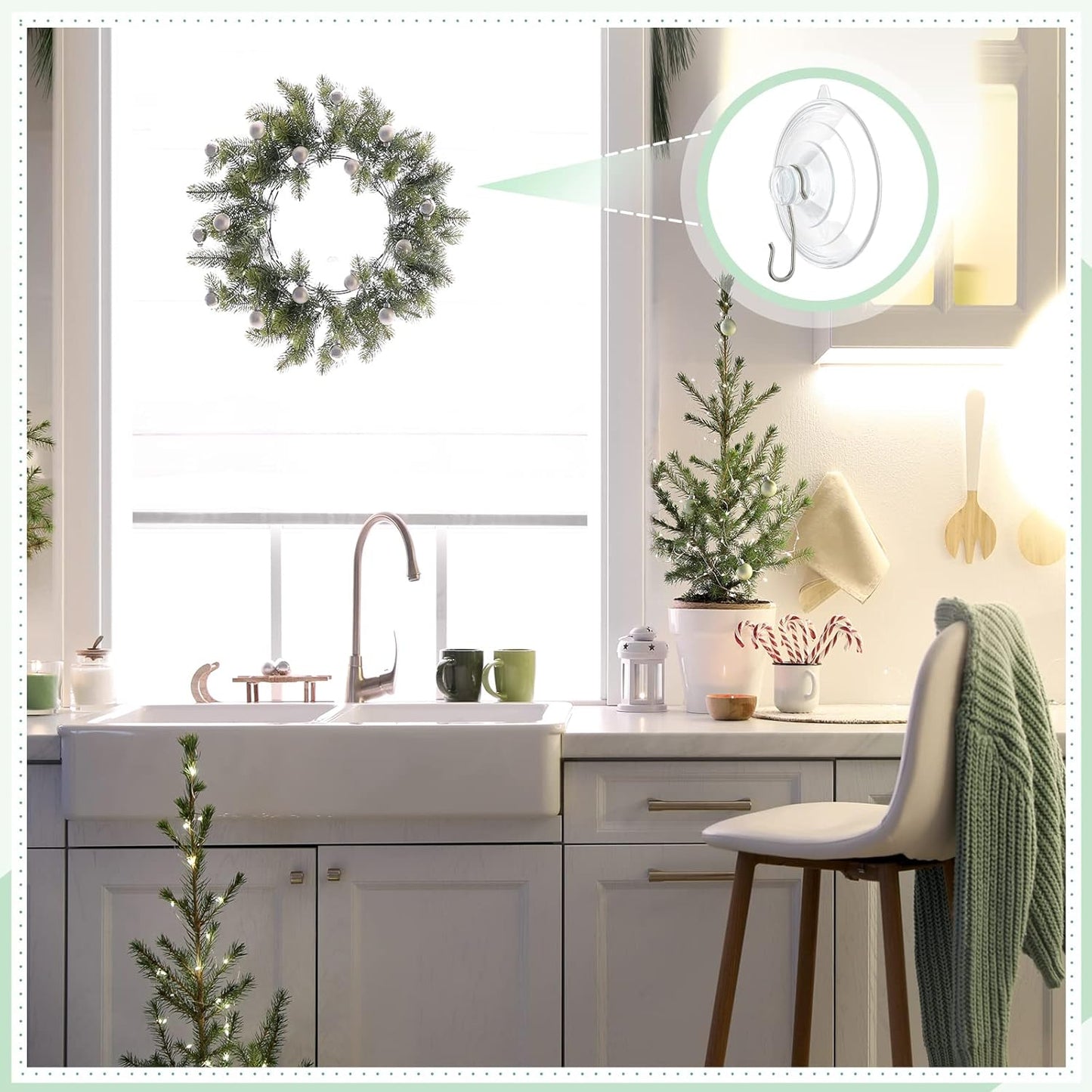 VIS'V Suction Cup Hooks, 2.5 Inch Large Window Suction Cups with Metal Hooks, Removable and Reusable, Clear, 10 Pcs