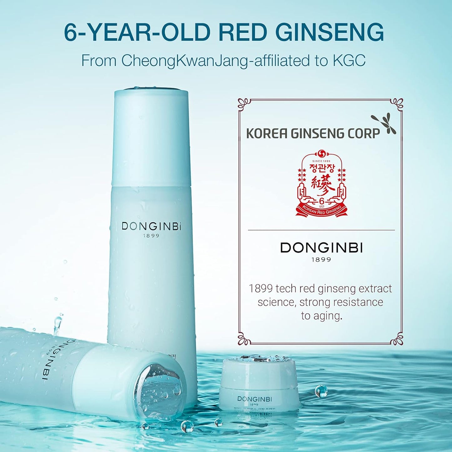 Donginbi Hydra Bounce Skin Care Set - Hydrating Toner(5.07 floz), Korean Red Ginseng Essence(4.4 floz), Firming Cream, and Face Moisturizer with Hyaluronic Acid, Korean Skin Care Gifts for Women