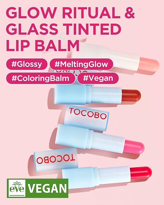 TOCOBO Glass Tinted Lip Balm 013 Tangerine Red 0.67 oz /19g | Glow Moisturizing Vegan Lip Balm & Vivid Tinted Transparent Color