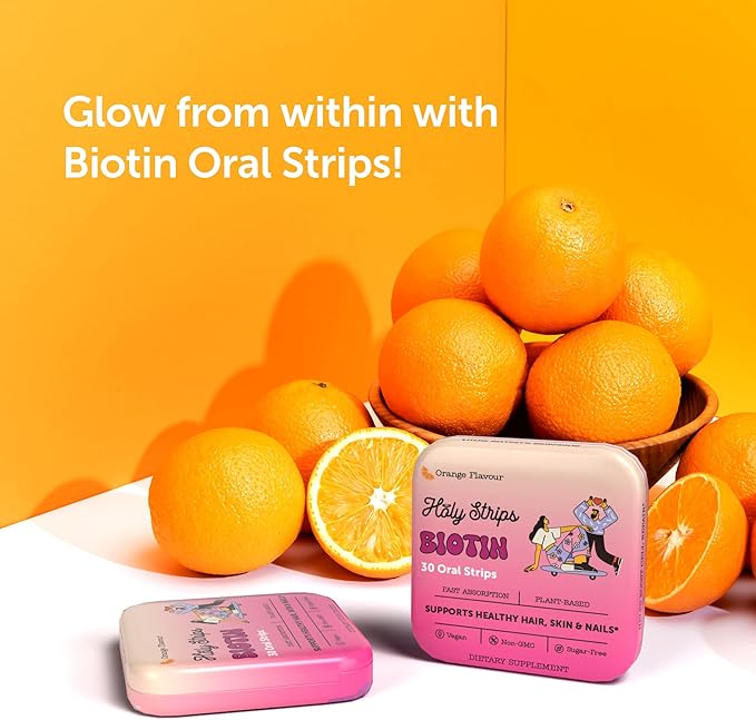 Biotin Oral Strips - Fast-Absorbing, Vegan, Non-GMO, Sugar-Free - Supports Healthy Hair, Skin, and Nails - Delicious Orange Flavor - 30 Count