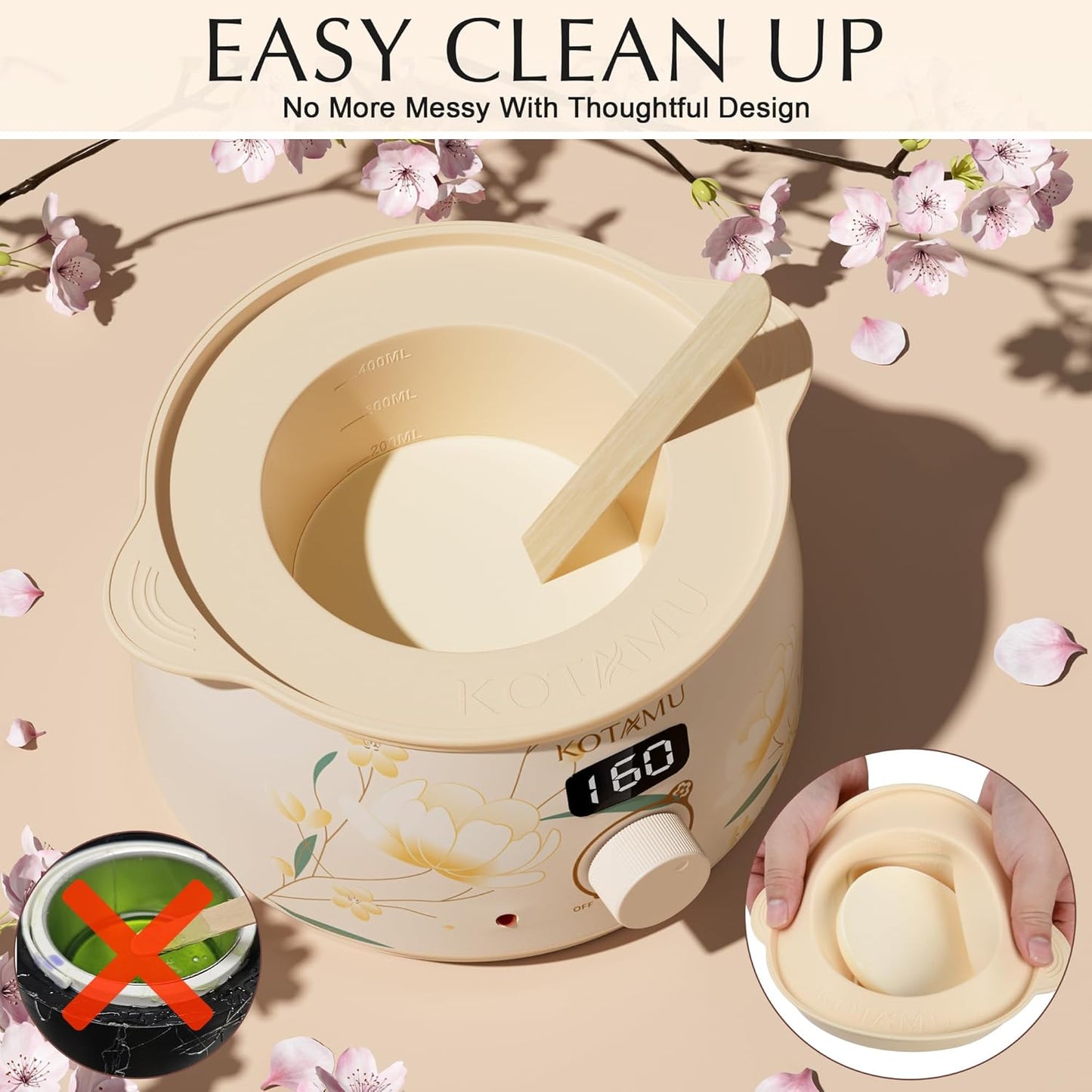 KOTAMU Waxing Kit for Women & Men, Wax Warmer for Hair Removal, Digital Wax Kit with Silicone Pot,Ideal for Face Eyebrow Arm Legs Armpit &Sensitive Skin, Bloomy Waxing Machine for Home Salon Use