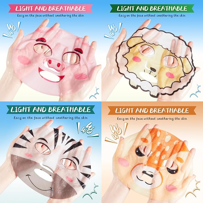 8pcs Animal Character Sheet Facial Masks - Face Masks Skincare Korean - Hydrating Face Masks - Korean Skin Care Mask - Hydrate,Soothe,Firm -Teen Girl Gift Easter Gifts for Women with Bunny Headband