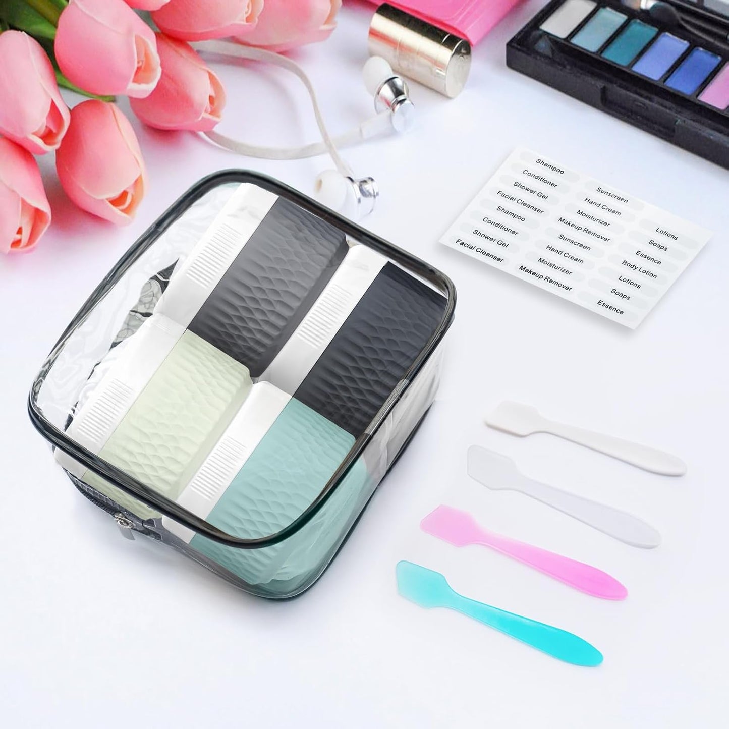 BPA Free Silicone Cream Jars - TSA Approved 2oz Travel Size Containers, Leak-proof with Lid for Cosmetic, Face, Hand, Body Glitters