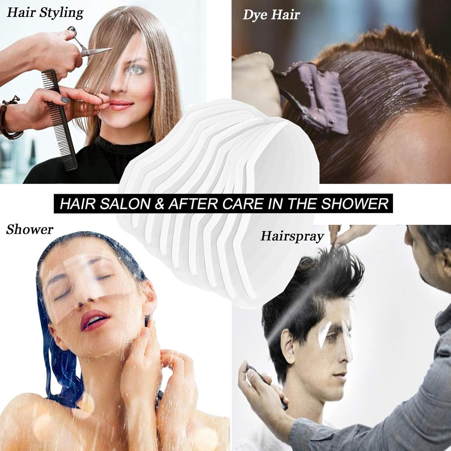 LWBTOSEE Disposable Transparent Haircut Shield for Forehead & Glasses - Waterproof Adhesive, Blocks Falling Hair & Water During Showering/Cutting-50pcs