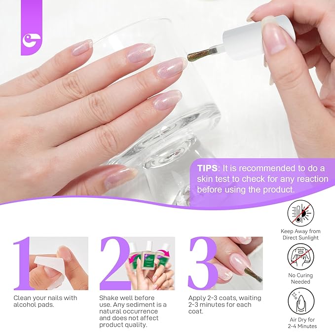 Women Nail Strengthener Protein for Daily: Glittering Pearl 15ml Gelike EC 6 in 1 Nail Treatment for Weak and Damaged Nails Everyday - Nail Polish Hardener for Home Salon Travel Spa Gift