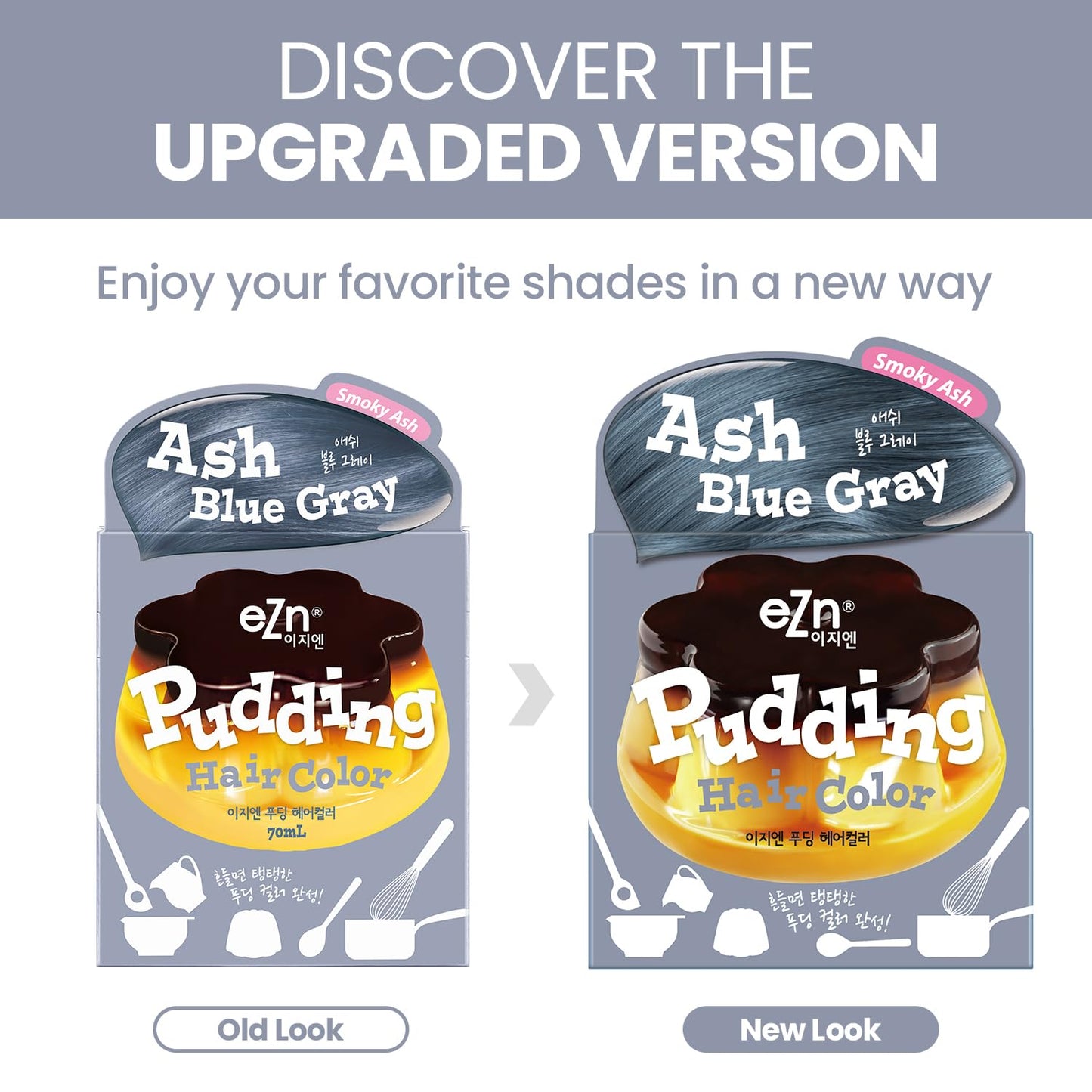 eZn Pudding Hair Dye, Ammonia-Free, Semi-Permanent DIY Korean Hair Dye Color with Keratin, Odorless Gentle for Sensitive Skin No Skin Irritation (Ash_Blue_Gray)