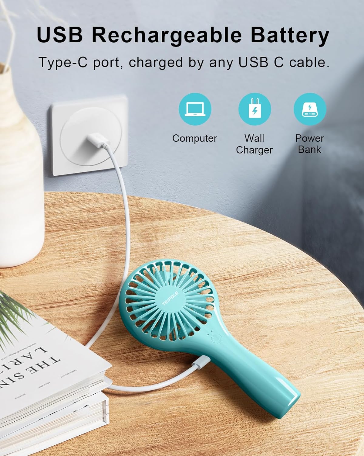 TriPole Mini Handheld Fan Battery Operated Small Personal Portable Fans Speed Adjustable USB Rechargeable Fans Cute Design Powerful Eyelash Fan for Stylish Kids Girls Women Men Indoor Outdoor Travel