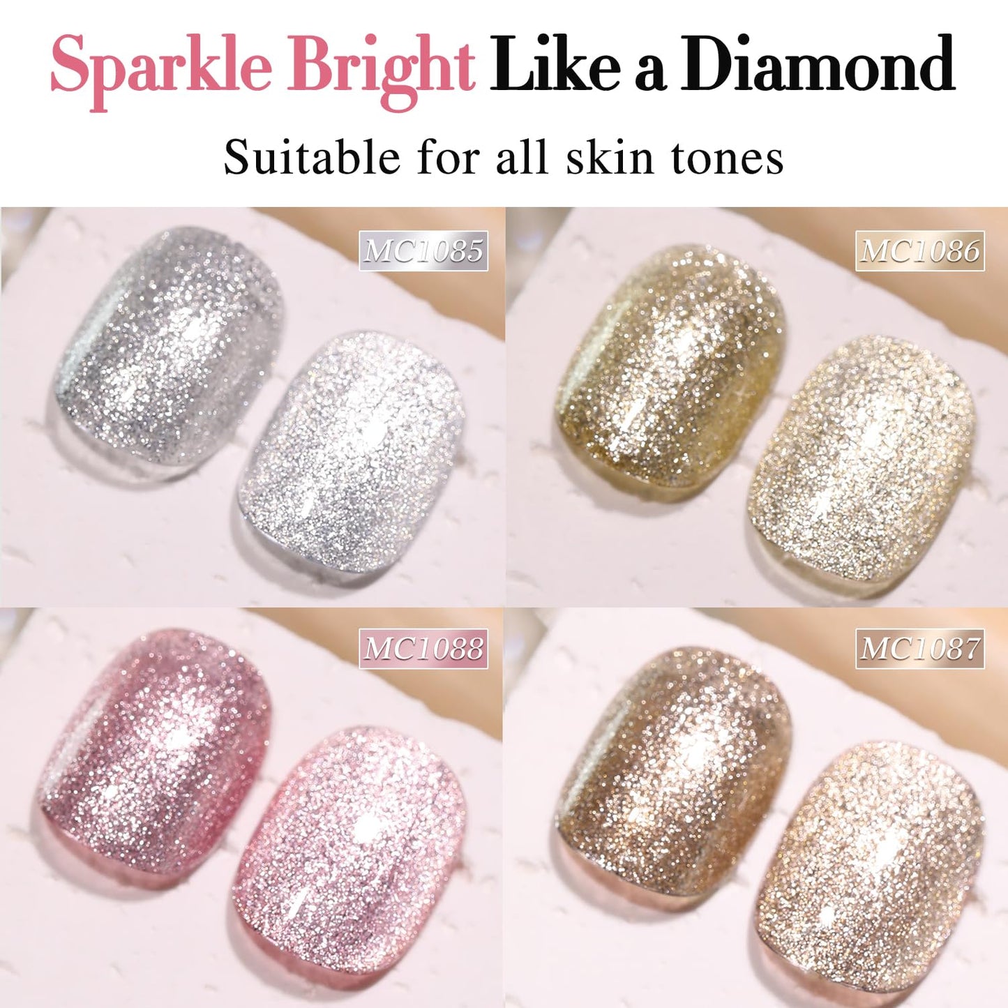 Double Rhythm 6 Colors Cat Eye Gel Polish Set Shimmer Glitter with Magnet Holographic Reflective Magnetic UV Nail Art Kit (6-Kit 32)