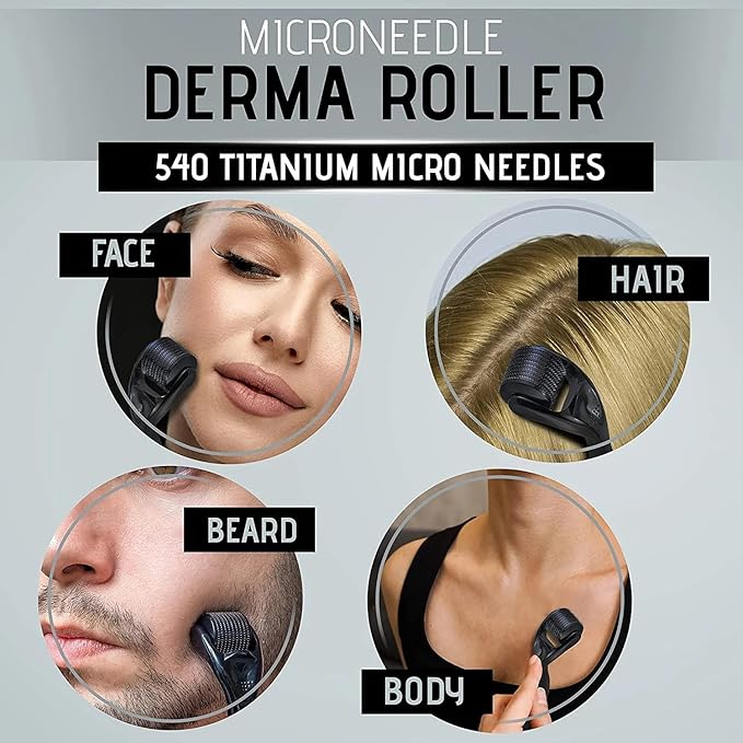 Boolavard Derma Roller Microneedle Roller for Face with 3 Different Size(0.2mm, 0.25mm, 0.3mm) Beard Roller, Hair Face Skin Micro Needle Face Roller Scalp Roller