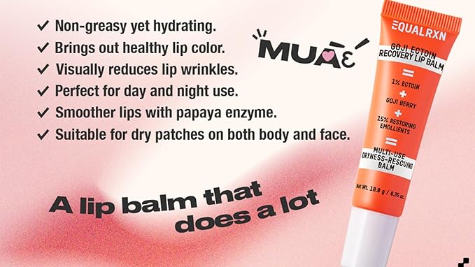 Goji Ectoin Recovery Lip Balm | Nourishing & Non Greasy Lip Treatment | Papaya Enzyme, Goji, Ectoin, Vitamin C to Support Lip Barrier & Wrinkles | For Dryness Cracked Lip Day & Night Use