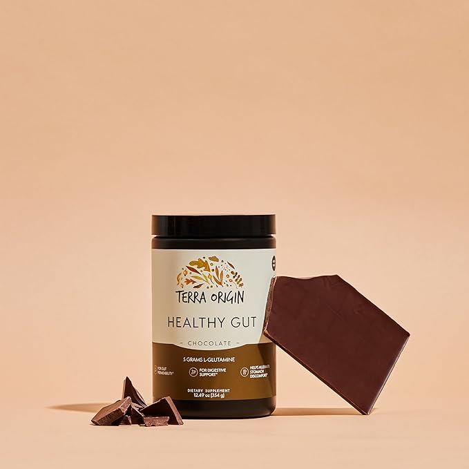 TERRA ORIGIN Healthy Gut Chocolate | 30-Servings with L-Glutamine, Zinc, Glucosamine, Slippery Elm Bark, Marshmallow Root and More!