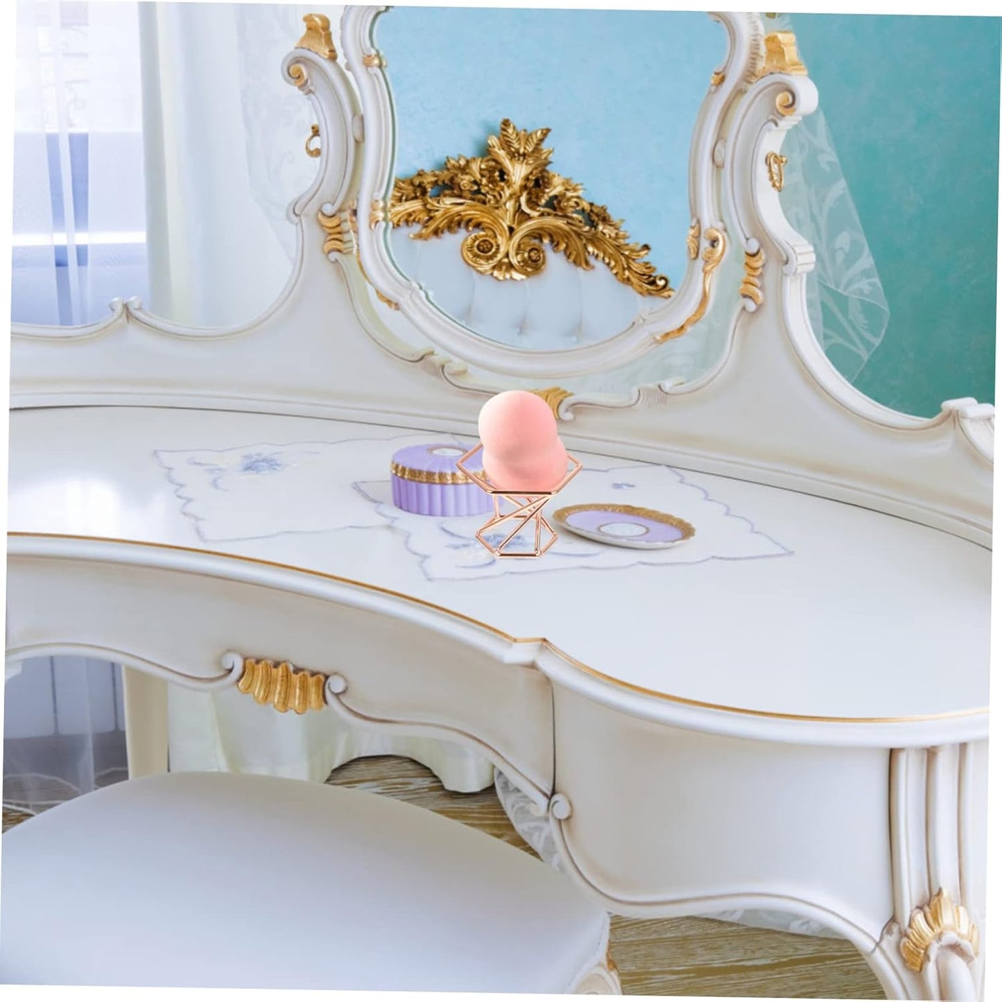 2pcs Puff Holder Stylish Sponge Puff Storage Rack Delicate Cosmetic Puff Stand Women Girls Makeup Sponge Drying Tray Rose Gold