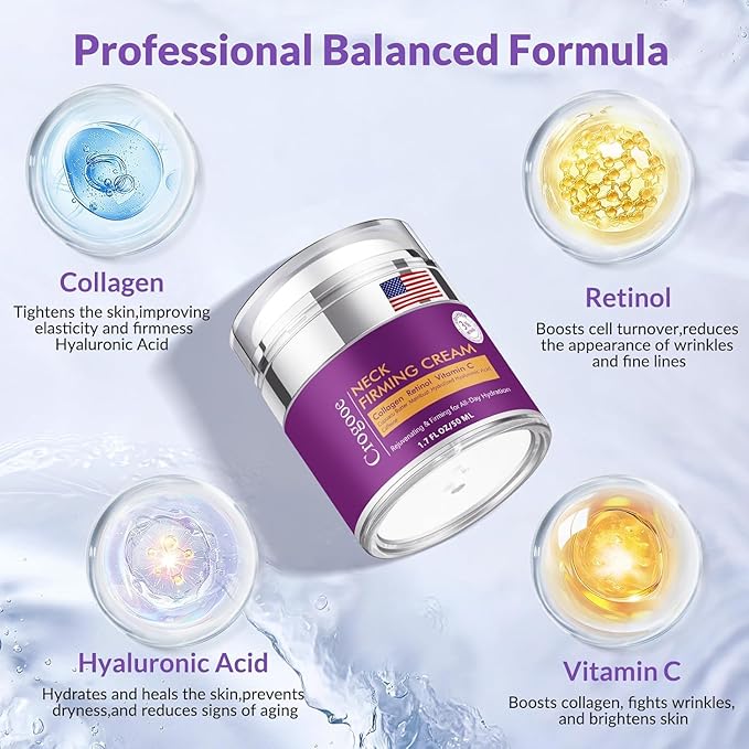 Advanced Neck Firming Cream – 3% Retinol & Hyaluronic Acid for Wrinkle Reduction, Lifting & Skin Tightening – Anti-Aging Moisturizer for Face, Neck & Décolleté – Deep Hydration, 3.4 FL(2 bottle)