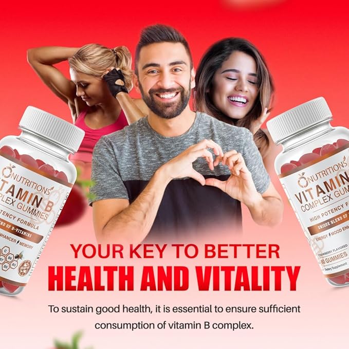 O NUTRITIONS Vitamin B Complex Vegan Gummies with Vitamin B12, B7 as Biotin, B6, B3 as Niacin, B5, B6, B8, B9 as Folate for Stress, Energy and Healthy Immune System (1 Pack -Sugar Free)