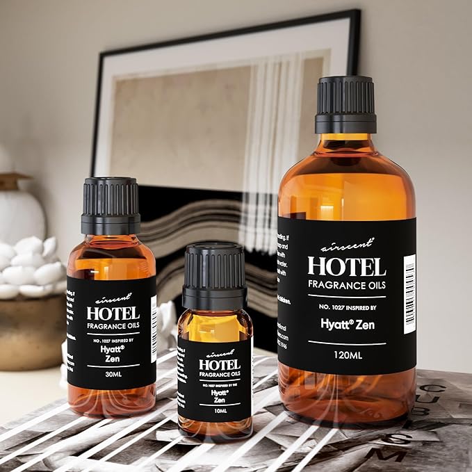 AirScent Hotel Diffuser Oil Inspired by The Hyatt Zen Hotel Scent - Premium Fragrance Oil No. 1027 for Ultrasonic and Waterless Diffusers and Crafting - 120 mL, 4 fl oz Glass Bottle with Dropper
