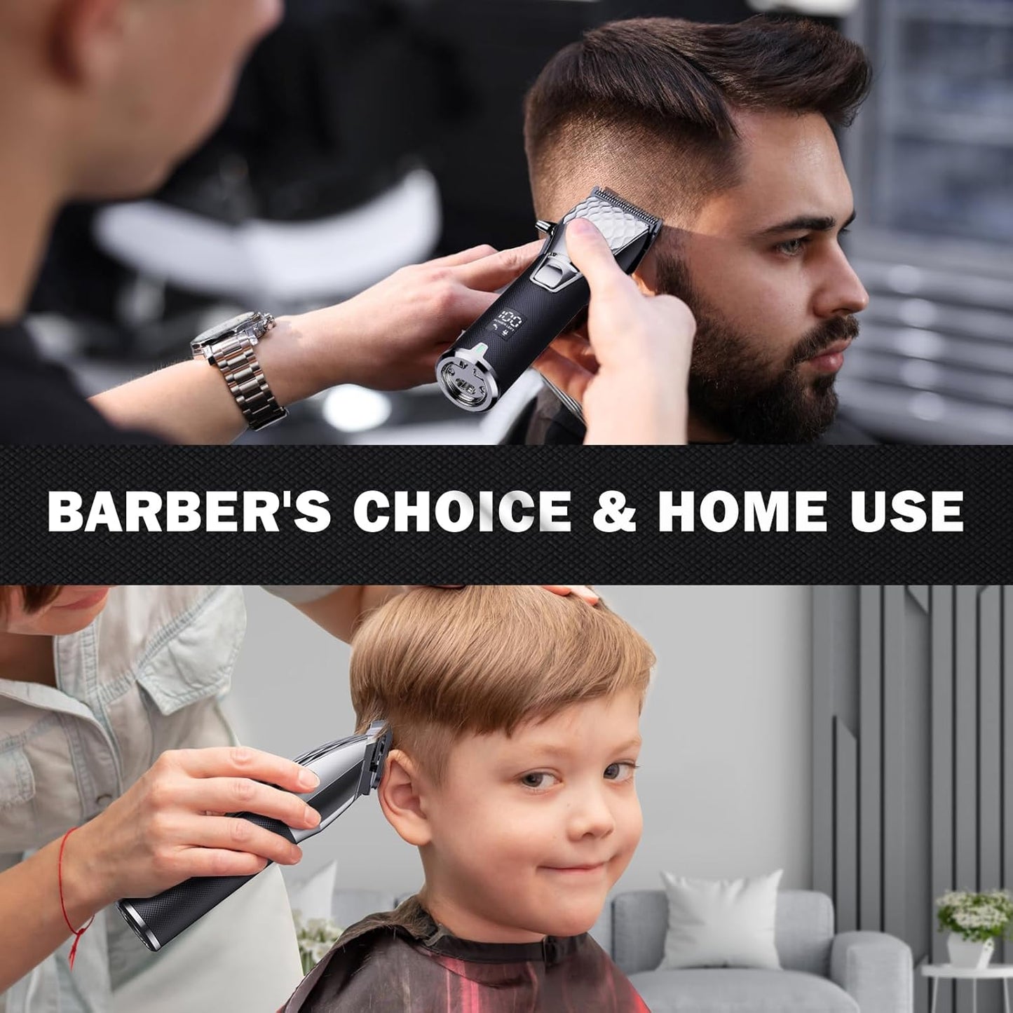 FADEKING® Professional Hair Clippers for Men - Cordless Hair Clippers, LCD Display Barber Clippers for Hair Cutting & Mens Grooming with Travel Case(Silver+Black)