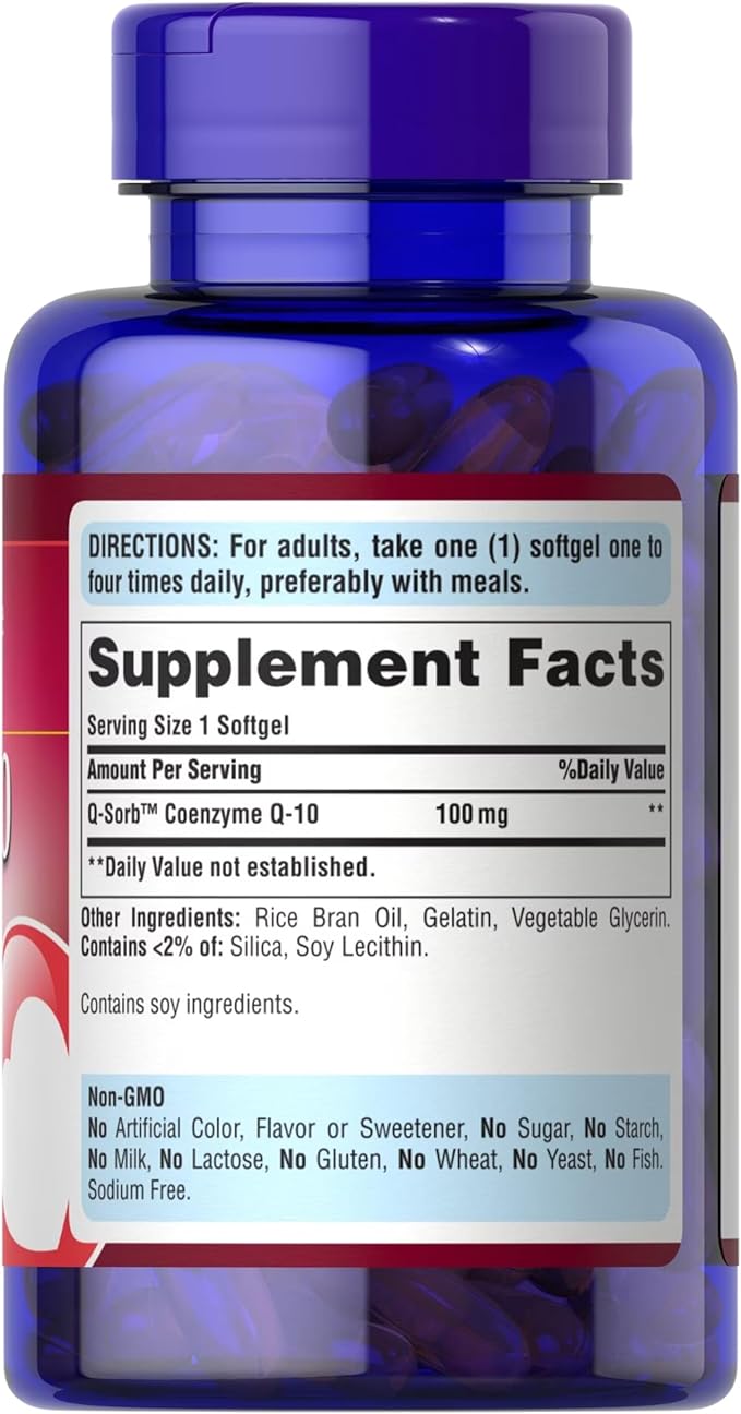 Puritan's Pride Coenzyme CoQ10 100mg, Dietary Supplement for Heart Health, Blood Pressure, Oral Gum Health, and Healthy Aging Support, 60 Day Supply, 240 Rapid Release Softgels