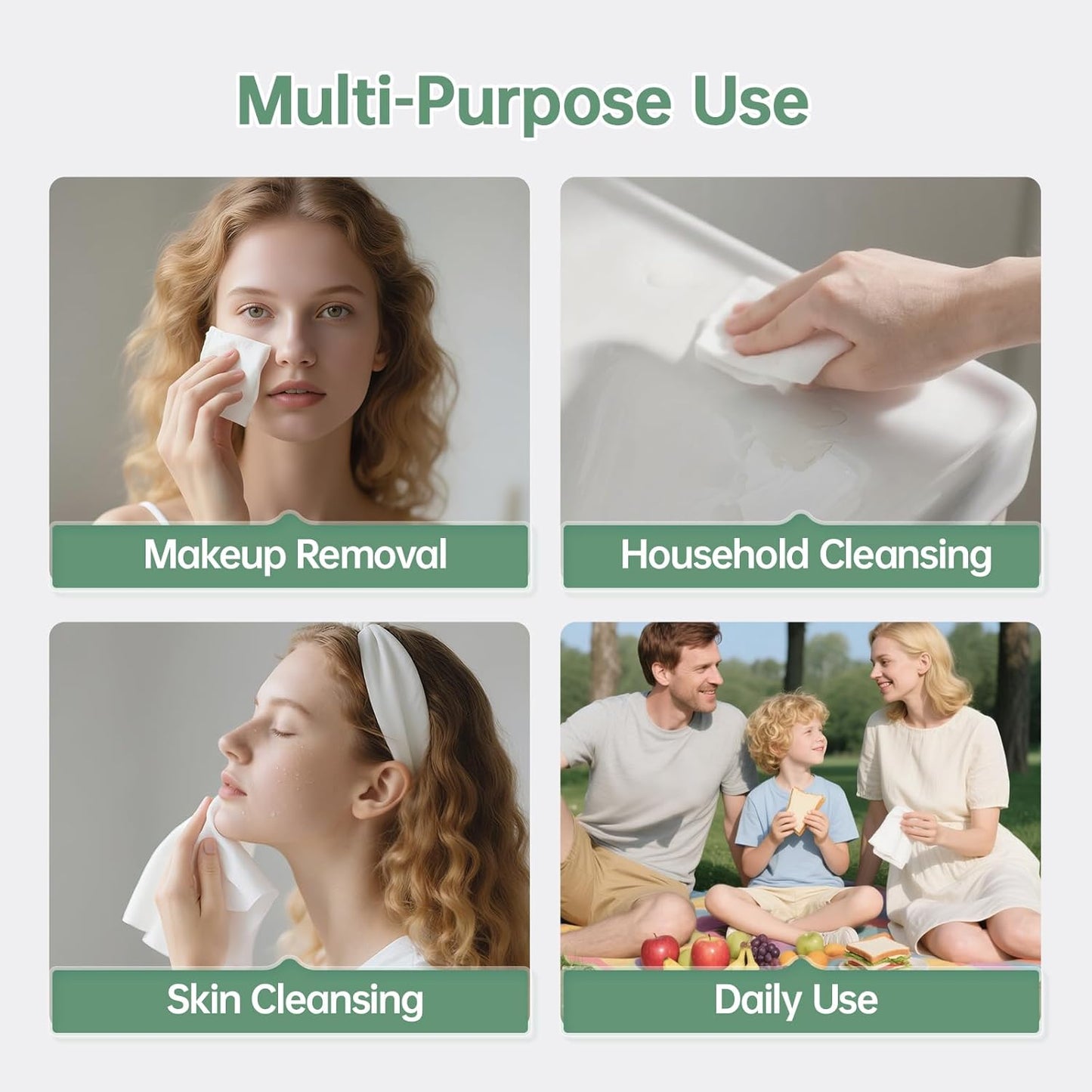 MATERN'ELLA Disposable Face Towels XL Ultra Soft Biodegradable Dry Wipes, Plant-Based Lint-Free Facial Towelettes for Makeup Removal & Sensitive Skin, Premium Texture for Effective Cleansing 2 x 50 Ct