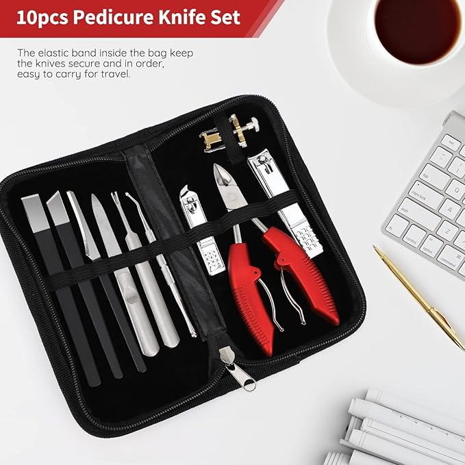 Segbeauty 10pcs Ingrown Toenail Tool, Nail Clippers Pedicure Knife Set Ingrown Toenail Removal Kit, High Manganese Steel Ingrown Toenail Treat-Ment Corrector Tool Blade for Cuticle Remove