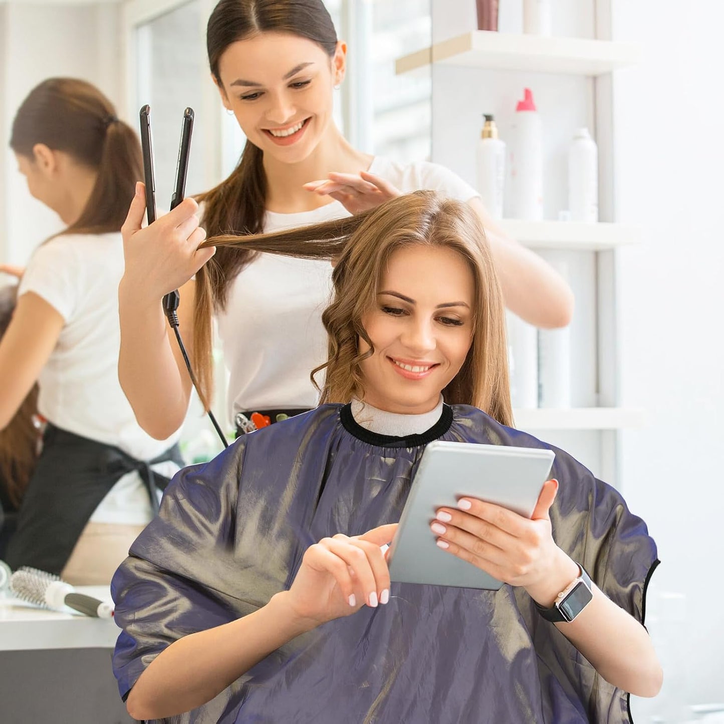 FEBSNOW Professional Hair Cutting Cape with Neck Duster Brush, Salon Barber Cape, Hair Cutting Accessories (Gray)