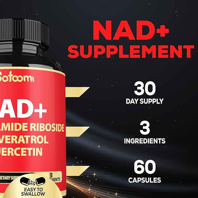 3in1 1000mg Pure NAD+ Supplement with Liposomal Nicotinamide Riboside 900mg NR, Resveratrol, Quercetin - Cellular Energy & Repair, Vitality, Healthy Aging - 60 Count