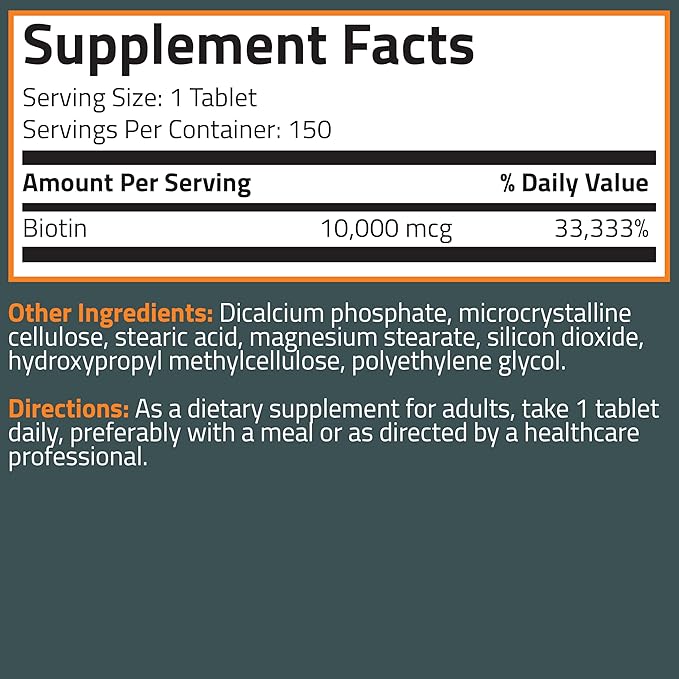 Bronson Biotin 10,000 MCG Supports Healthy Hair, Skin & Nails & Energy Production - High Potency Beauty Support - Non-GMO, 150 Vegetarian Tablets