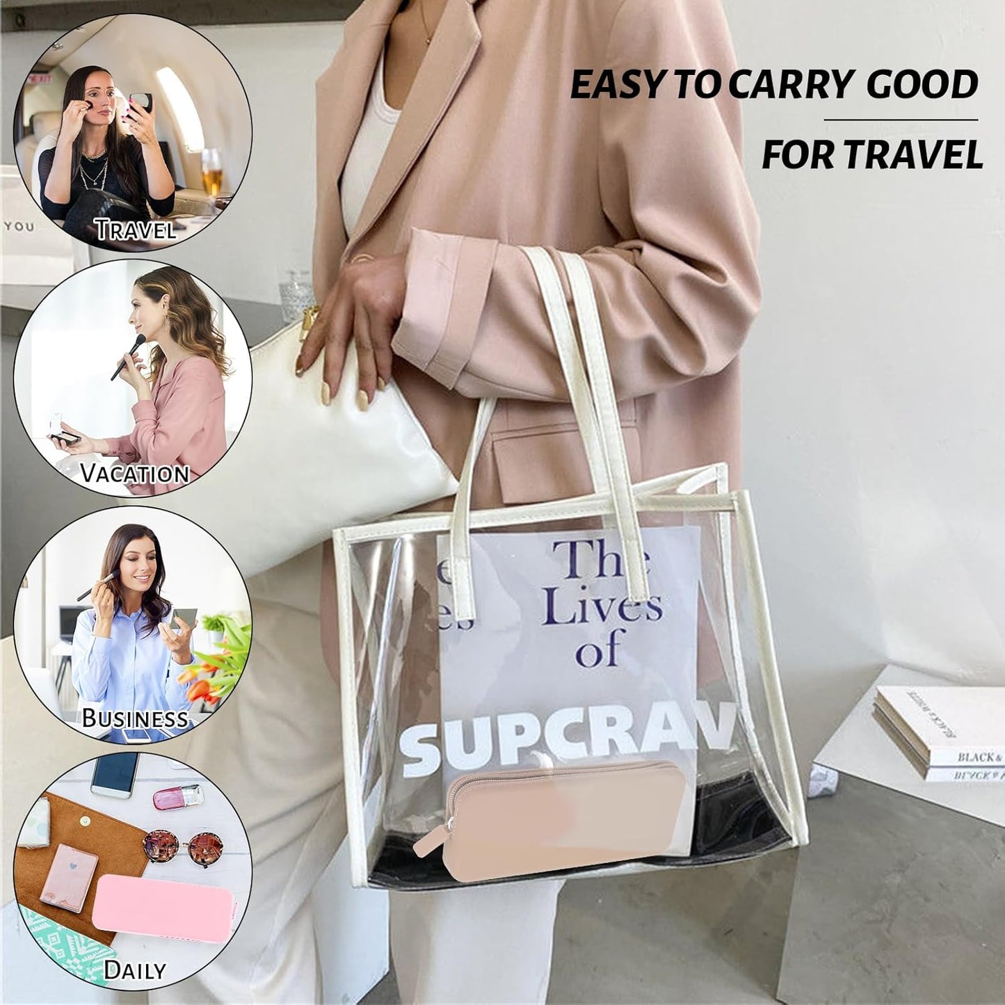 Sakolla Travel Makeup Brush Holder, Silicone Makeup Brush Bag with Zipper Closure, Makeup Brushes Organizer Case Washable Makeup Pouch Holder Case for Daily, Work, Essentials (Khaki)