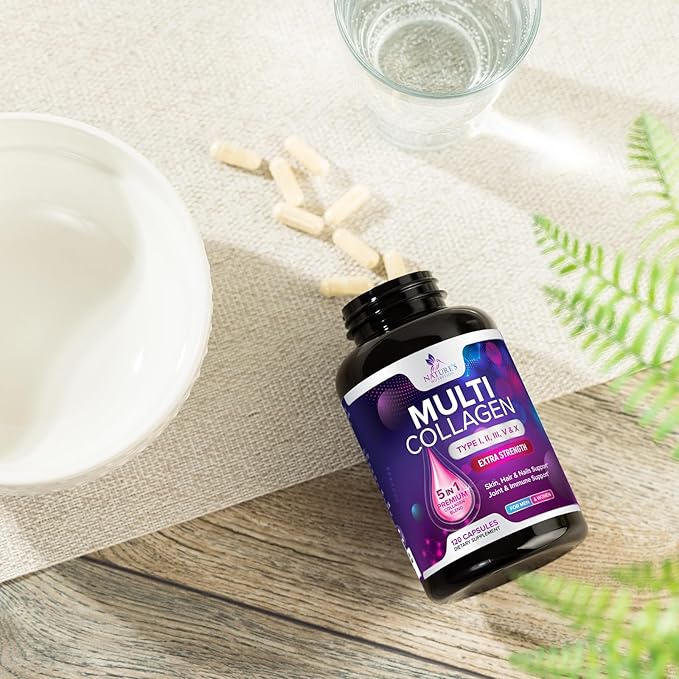 Collagen Peptides for Women & Men - Type I, II, III, V, X Multi Collagen Pills, Hydrolyzed Collagen Peptides Supplements, Nature's Hair, Skin, Nail, and Joint Support Supplement, Non-GMO, 120 Capsules