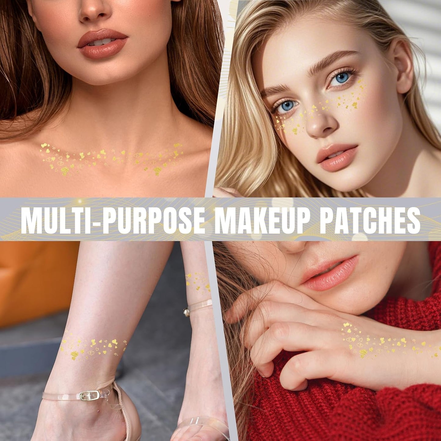 Glitter Freckles - Gold Glitter Freckles Face Tattoo, 6PCS Makeup Patches, Temporary Face Glitter, Faux Fake Freckles, Cute Face Jewels for Women and Girls, Water Transfer Face Glitter for Kids