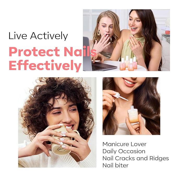 modelones Nail Strengthener, Ridge Filler for Nails, Clear Nail Polish for Thin, Weak & Damaged Nails, Nail Hardener for Nail Protection, Pink Glow, 15ml