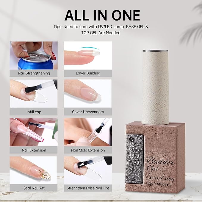 Salon-Level Builder Gel for Nails - Thickness Nail Strengthener & Extender | 28-Day Chip Resistance Hypoallergenic & Odorless