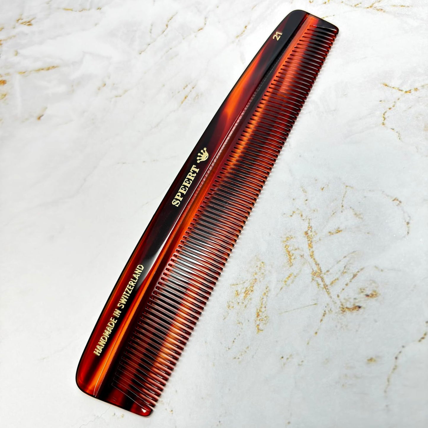 #21 Handmade Narrow Tooth Comb Tortoise Havana Acetate Fine Straight Thin Detangling Parting Grooming Teasing Hair Styling Hairdresser Barber Hairdressing Wet Dry Pocket Travel Women Men Kids