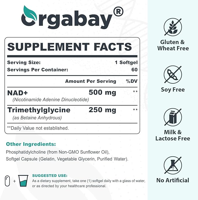 Liposomal NAD+ Supplement 500 mg, High Absorption, Boost NAD+ with TMG 250 mg, Actual NAD Plus More Efficient Than Nicotinamide Riboside, Support Cellular Energy, Healthy Aging | 240 Softgels