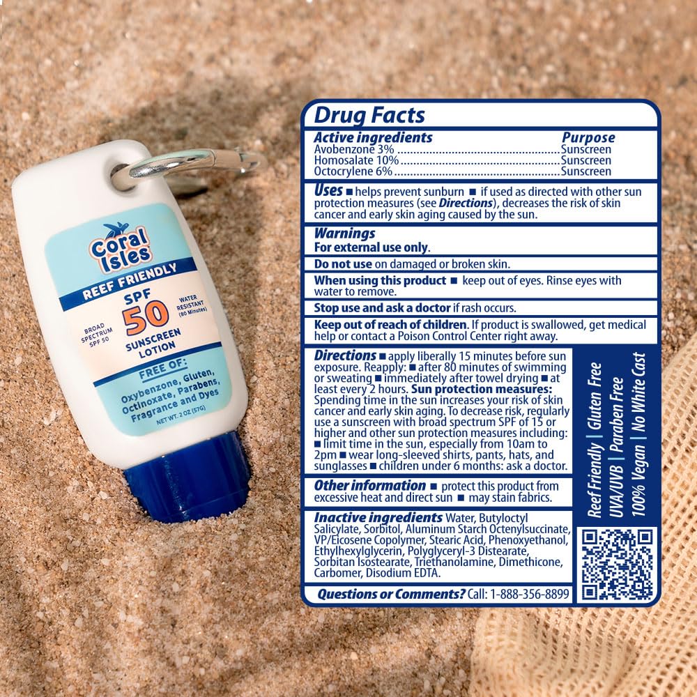 Coral Isles Hawaii Compliant Sunscreen | SPF 50 | Broad Spectrum UVA/UVB | No Oxybenzone or Octinoxate | 2 Fl Oz Each (2-pack)