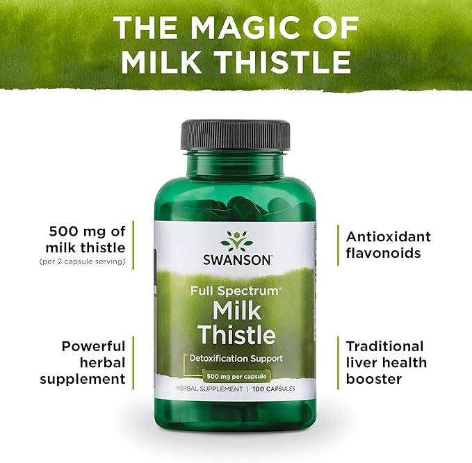 Swanson Milk Thistle-Herbal Liver Support Supplement-Natural Wellbeing-(100 Capsules, 500mg Each)