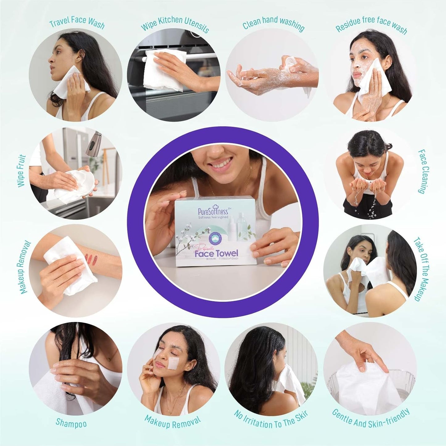 Luxuriously Soft Disposable Face Towel, 100% Cotton, Extra Large 12" x 10" Ultra Soft Dry Wipe for Face Wash, Makeup Remover, Bio-Based Towelette for Sensitive Skin 80 Count (1 Pack)